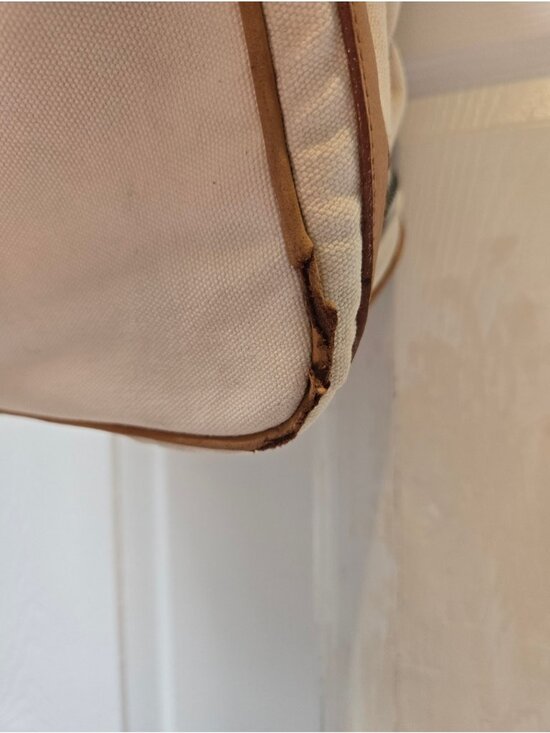 Vintage Guess Jeans Canvas Leather Canvas Backpack Cream Tan Logo Bag Y2K